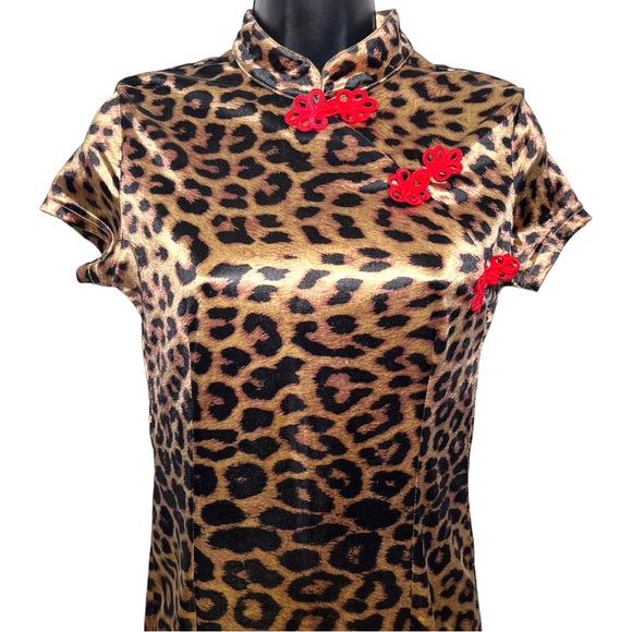 Trendy Sexy Leopard Print Chinese Inspired Mini Cheongsam Bodycon Dress - Picture 6 of 8